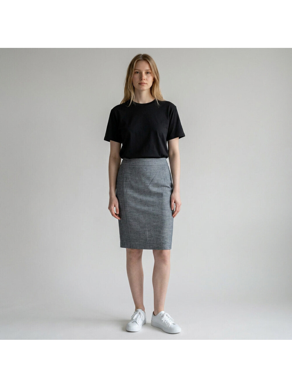 New Loft Skirt Women 2 Gray Pencil Midi Mid Rise Zipper Stretch Linen Casual
